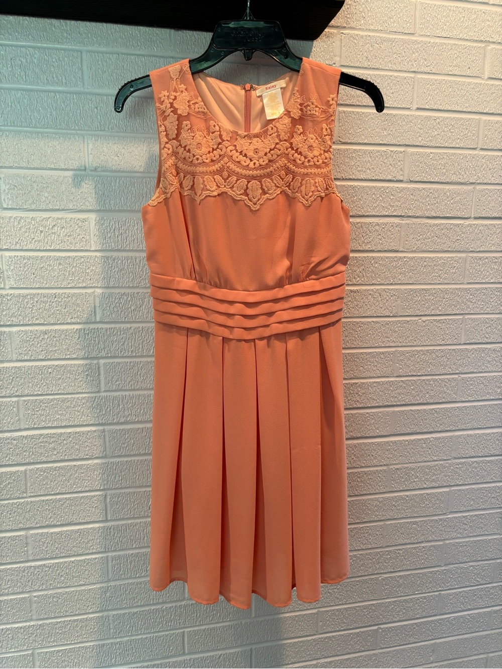 Esley Sleeveless Lace Pleated Waist Coral Dress